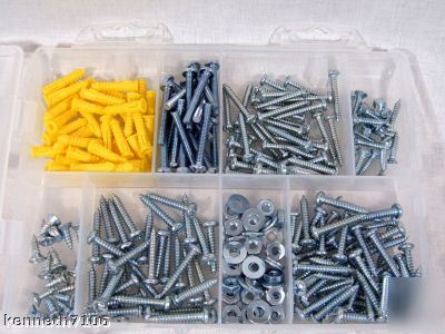 Screw assortment set w/ drill bits anchors nails bolts