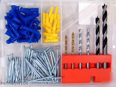 Screw assortment set w/ drill bits anchors nails bolts