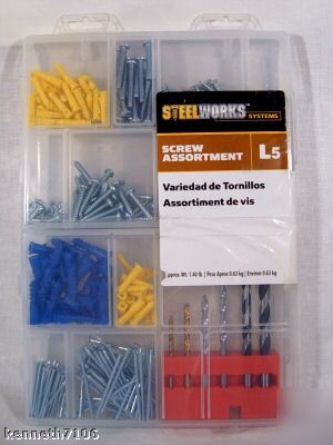 Screw assortment set w/ drill bits anchors nails bolts