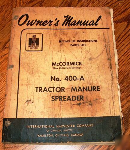 Ih 400-a manure spreader operators owners manual