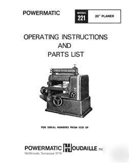 Powermatic model 221 planer instructions & parts manual