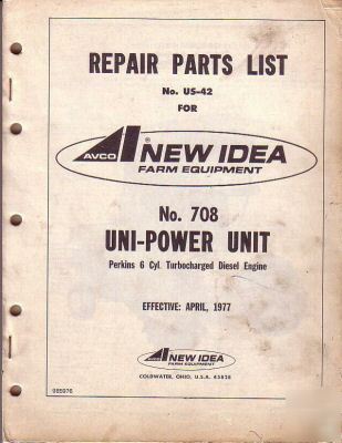 New avco idea 1977 uni-power 708 repair parts list US42