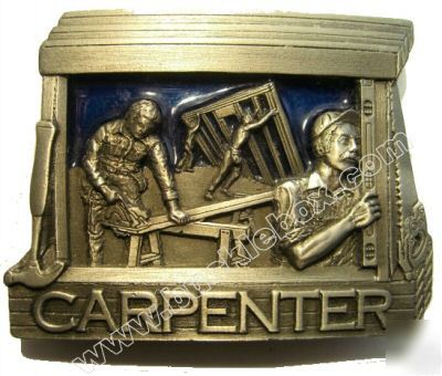Carpenter belt buckle. level, hammer & saw.woodwork..te
