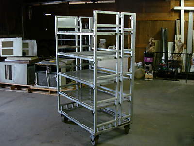 Industrial folding rolling five shelf rack unit