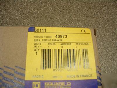 Square d 60111 line load breaker 1 pole 13A trip c 240V