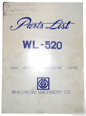 Whacheon mdl. wl-520 lathe parts list & schematics