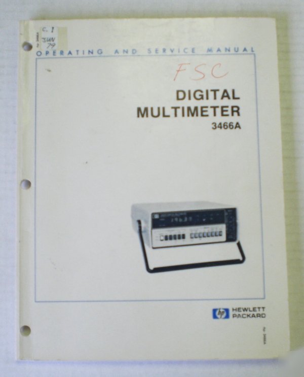 Hp digital multimeter 3466A operating/service manual