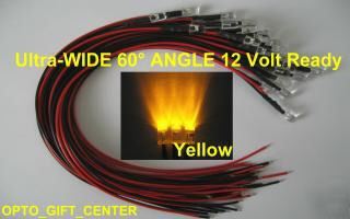 New 20PCS 12V wired 5MM yellow led wide viewing f/ship