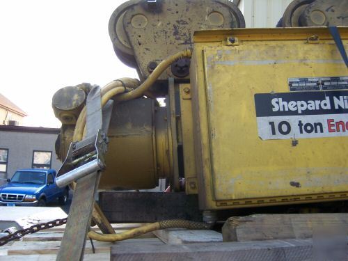 10 ton shepard niles wire rope hoist w/motorized trolle