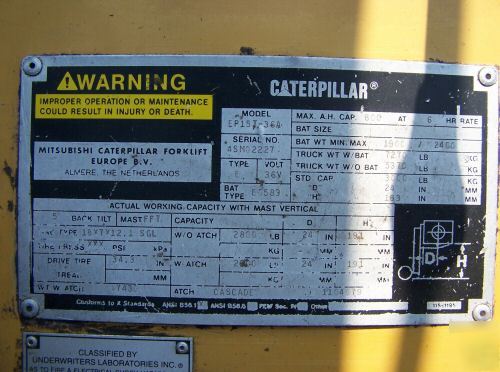 Caterpillar EPT15 2800 lb capacity 3 wheel forklift