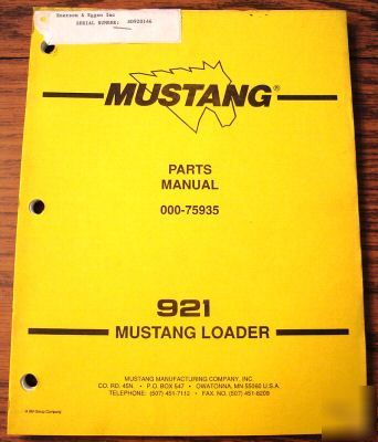 Mustang 921 skid steer loader parts catalog manual