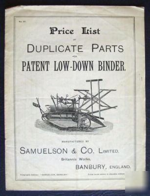 Samuelson low down binder machine parts list manual 