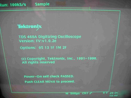 Tektronix TDS460A oscilloscope, 400 mhz, 4CH., options