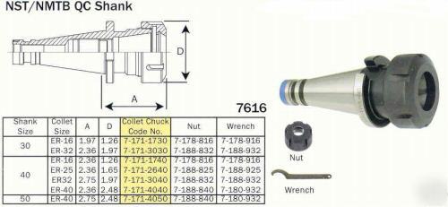 New bison nmtb 40 taper collet chuck er-32 + wrench 