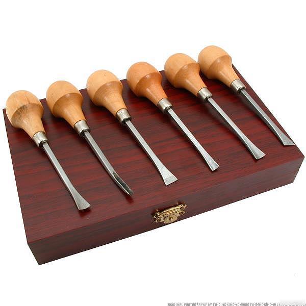 New 6 pcs wood carving chisels w/ wooden box tool set 