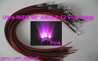 New 10PCS 12V wired 5MM pink led wide viewing f/ship