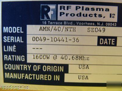 Rf plasma products 1600W plasma generator amn/40/nth