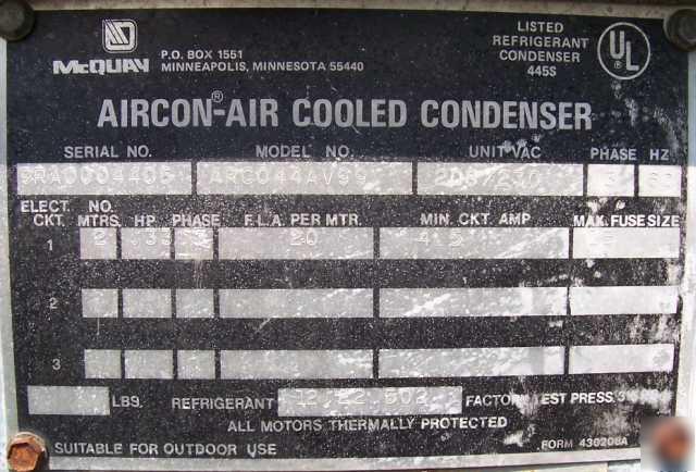 Mcquay air cooled condensing unit