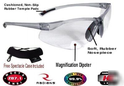 Radians C2 clear bifocal 2.5 lens safety glasses w/case