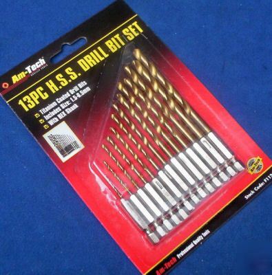 Amtech 13PC hss titanium coated hex shank drill bit set