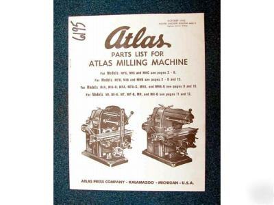 Atlas parts list for milling machine