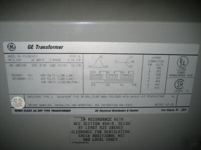 Ge transformer 9T23B3873 45 kva 45KVA 480 / 208 / 120 v