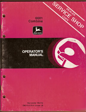 3 operators manuals for john deere 6601 combine and acc