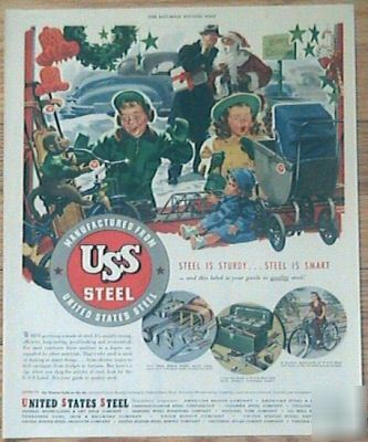 1947 united states steel santa claus toys kids ad