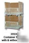 Wire container, collapsible, stackable, casters & shelf
