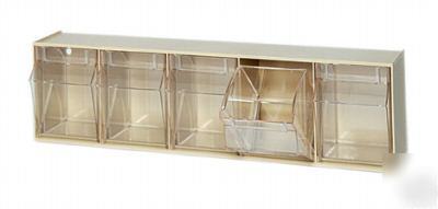 Tip out clear plastic bin box storage system 5 bins 