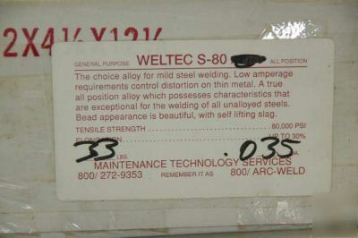 Weltec s-80 mild steel welding alloy electrode 33 lbs