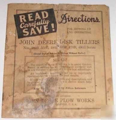 Jd disks tillers 300B to 490B operators manual