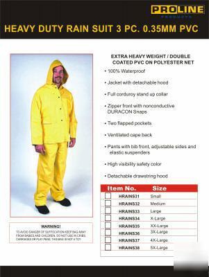 0.35MM heavy duty 3PC. rain suit gear w/ hood size xl