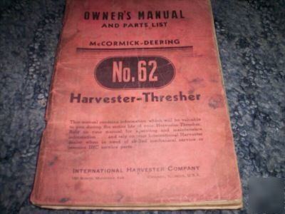 1942 ih mccormick-deering #62 harvester-thresher manual