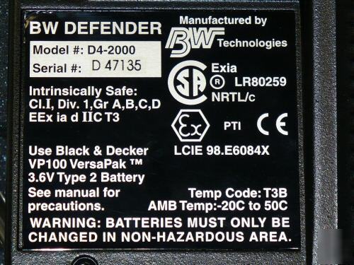 New bw defender gas detector D4-2000 complete w/carry 