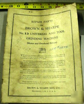 Brown sharpe #13 universal grinder repair parts manual