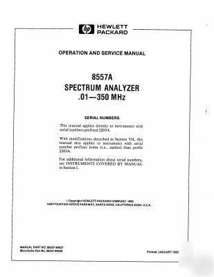 Agilent hp 8557A operation & service partial manual