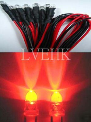 20P 12V dc pre wired super bright red led 3MM 15,000MCD