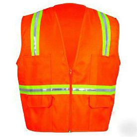 Multi-pocket orange safety vest surveyor style V2121