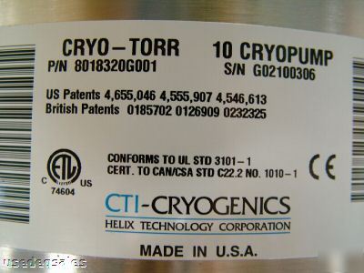 Cti cryogenics cryo-torr 10 cryopump 8018320G001