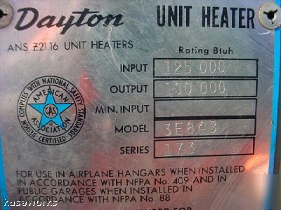 Dayton asn Z21.16 unit heater model 3E843