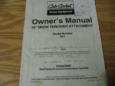 Cub cadet 45 inch snow thrower model 551 owners manual