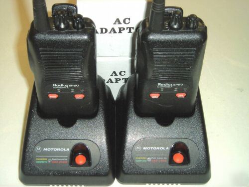 2 motorola SP50 (tall) vhf radios w/ single chargers