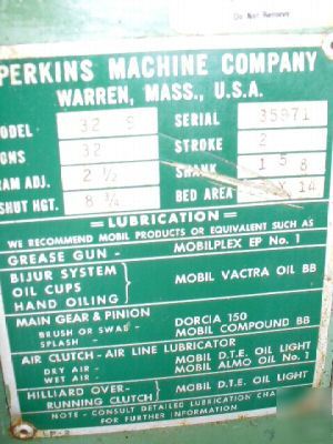 Perkins #32-s high speed s-series power press