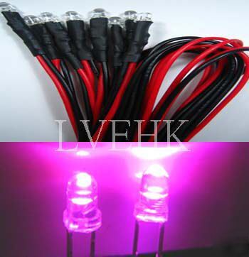 10P 12VDC pre wired super bright 3MM pink led 10,000MCD