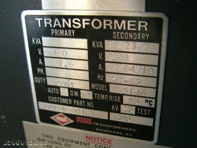 Varian E1000 nwl transformer 10151800L 400V, 65KVA