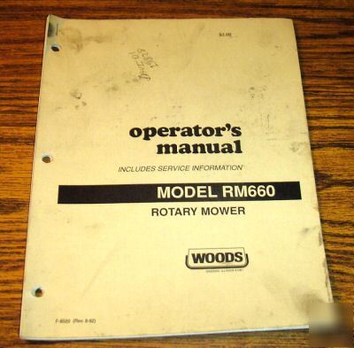 Woods RM660 rotary mower cutter operator's manual book