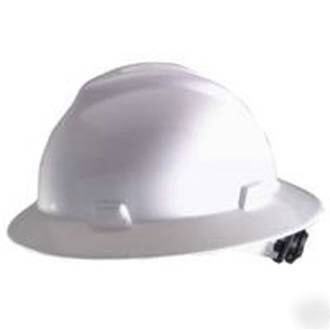 Msa white v-gard full brim ratchet hardhat hard hat cap