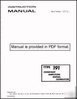 Tek tektronix 191 manual signal generator manual