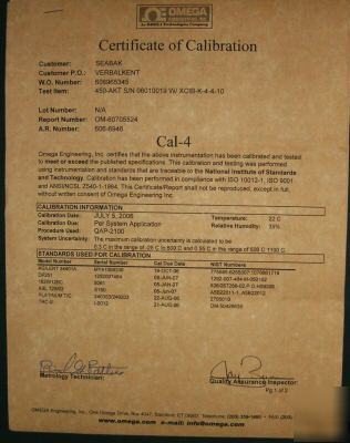 Calibrated high temperature thermocouple system